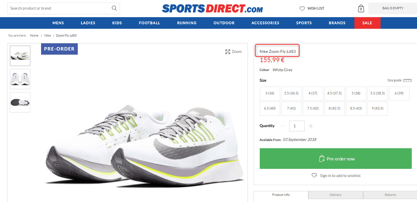 sports direct product listing