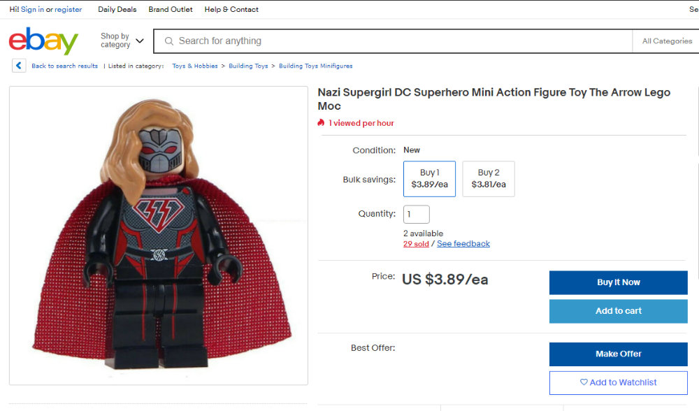 Action figure for sale on eBay with Nazi SS insignia